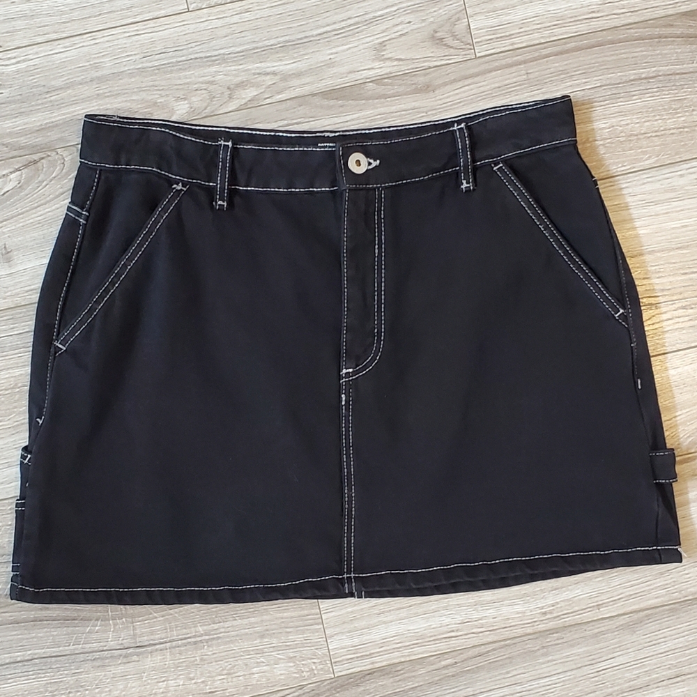 Cotton On Denim Cargo Y2K Mini Skirt, Black, Constrast White Stitch, Sz 10, EUC
